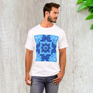 T-shirt Carrelage bleu Floral Motif Vintage Méditerranée