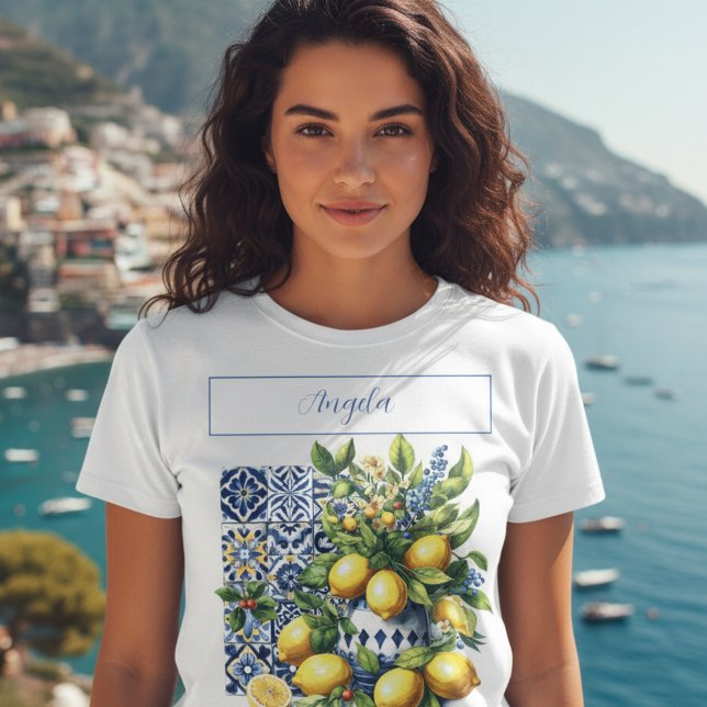T-shirt Carrelage bleu italien et citrons | votre nom (Créateur téléchargé)