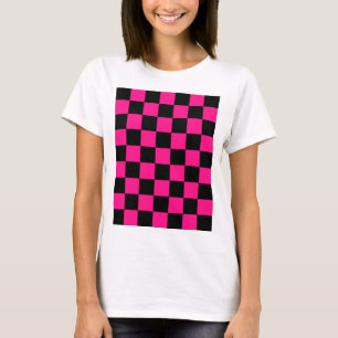T-shirt Carrés à carreaux rose vif noir géométrique rétro