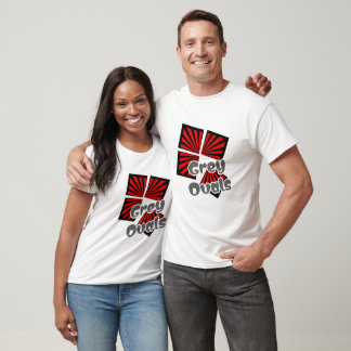 T-shirt Carrés rouges avec poutres et ovales gris Texte
