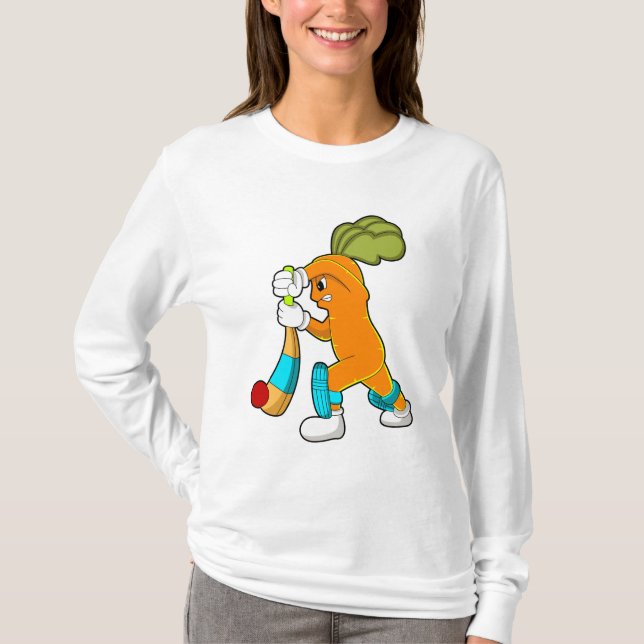 T-shirt Carrot at cricket with cricket bat (Devant)