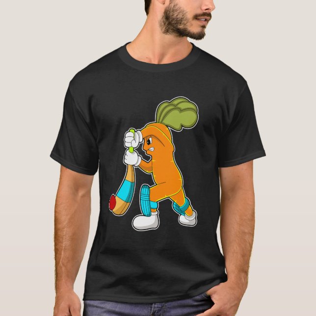 T-shirt Carrot at cricket with cricket bat (Devant)