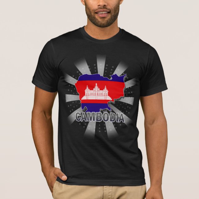 T-shirt Carte 2,0 de drapeau du Cambodge (Devant)