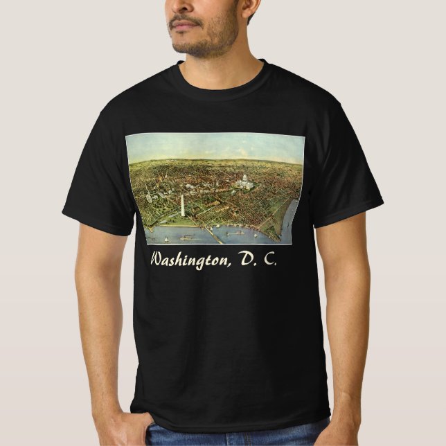 T-shirt Carte antique avec une vue panoramique de Washingt (Devant)