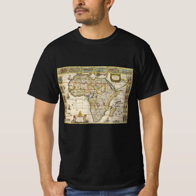 T-shirt Carte antique de l'Afrique par Hondius et Jansson (Devant)