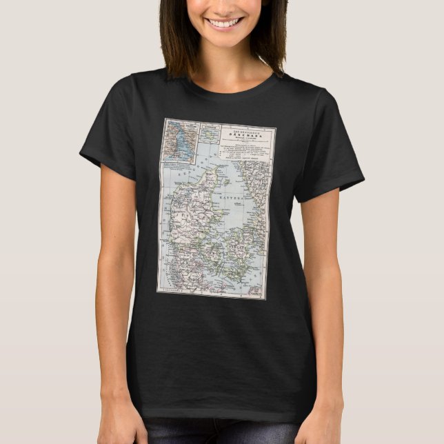 T-shirt Carte antique du Danemark, Danmark en danois, 1905 (Devant)