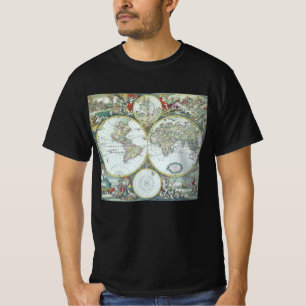 T-shirt Carte antique du monde du 17e siècle, Frederick De