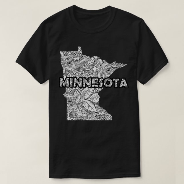 T-shirt Carte artistique Mandala du Minnesota avec texte e (Design devant)