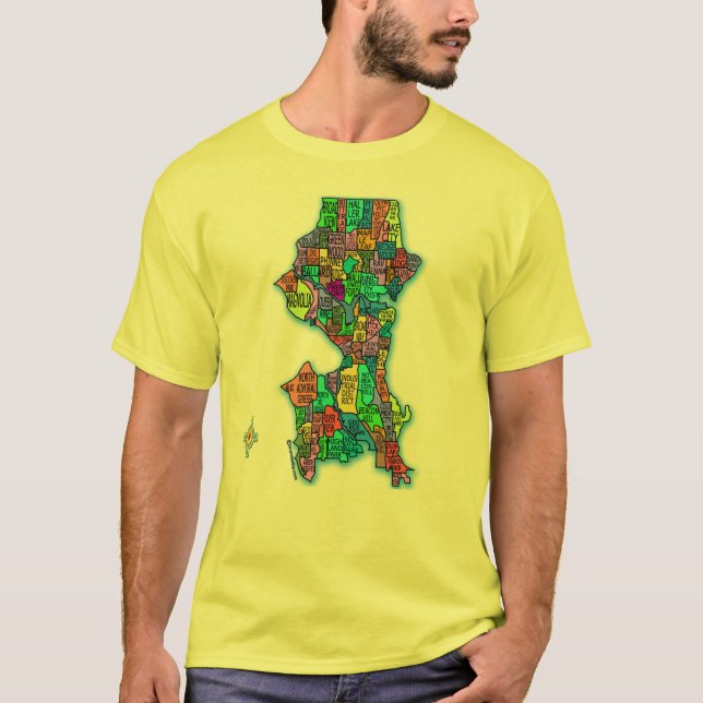 T-shirt Carte couleur brillamment de Seattle (Devant)