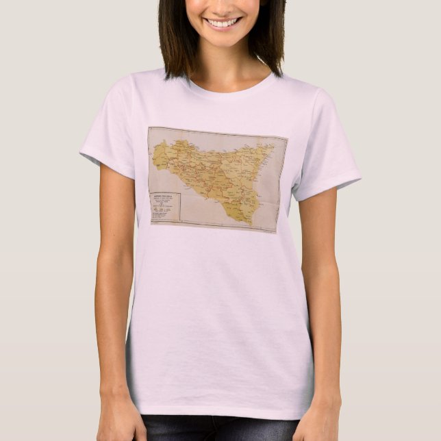 T-shirt Carte d'activité de Mafia en Sicile Italie 1900 (Devant)