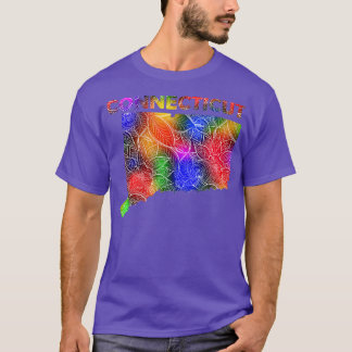 T-shirt Carte d'art de mandala colorée du Connecticut avec