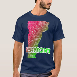 T-shirt Carte d'art de mandala colorée du Vermont avec tex