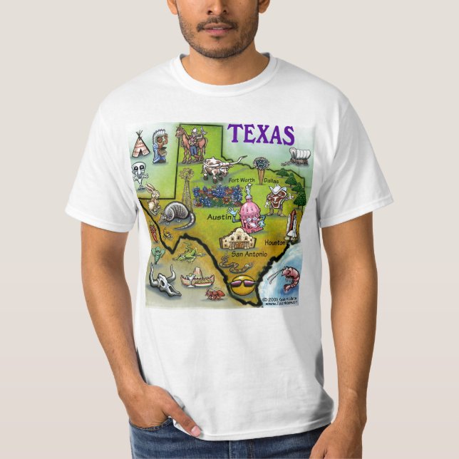 T-shirt Carte de bande dessinée de pays de colline de TX (Devant)