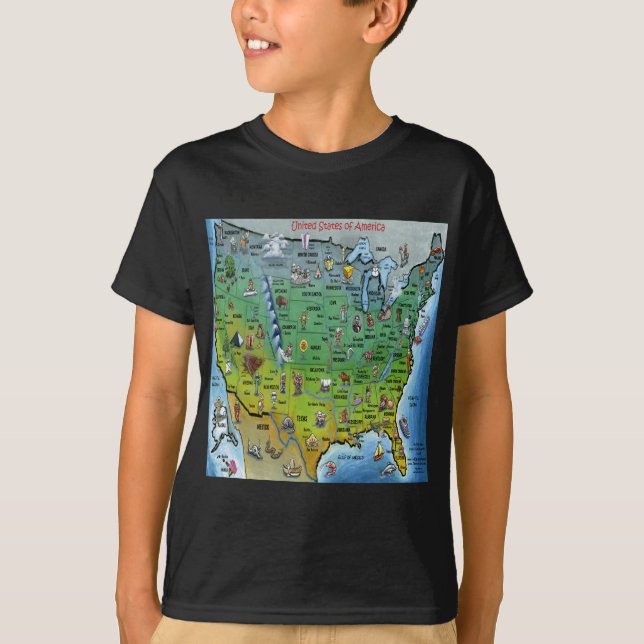 T-shirt Carte de bande dessinée des Etats-Unis (Devant)