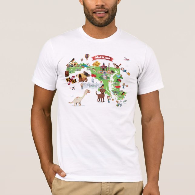T-shirt Carte de bande dessinée du Maryland (Devant)