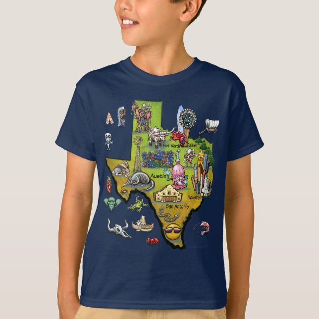 T-shirt Carte de bande dessinée du Texas (Devant)