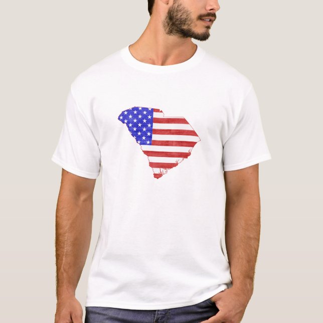 T-shirt Carte de Caroline du Sud Façonné Drapeau américain (Devant)