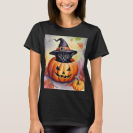 T-shirt Carte de Citrouille Casquette Halloween Black Kitt