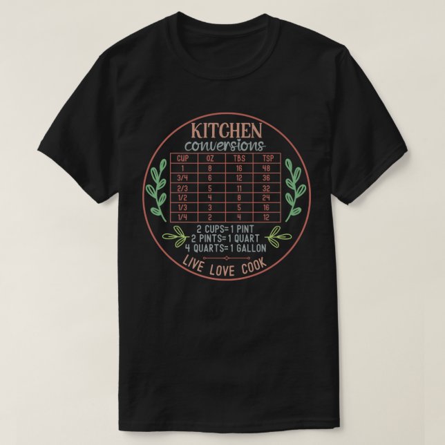 T-shirt Carte de conversion de cuisine Graphique de Cuisin (Design devant)