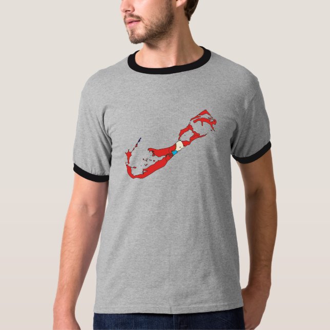 T-shirt Carte de drapeau des Bermudes normale (Devant)