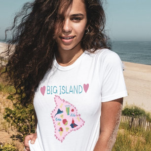T-shirt Carte de la grande île d'Hawaï Illustration pastel