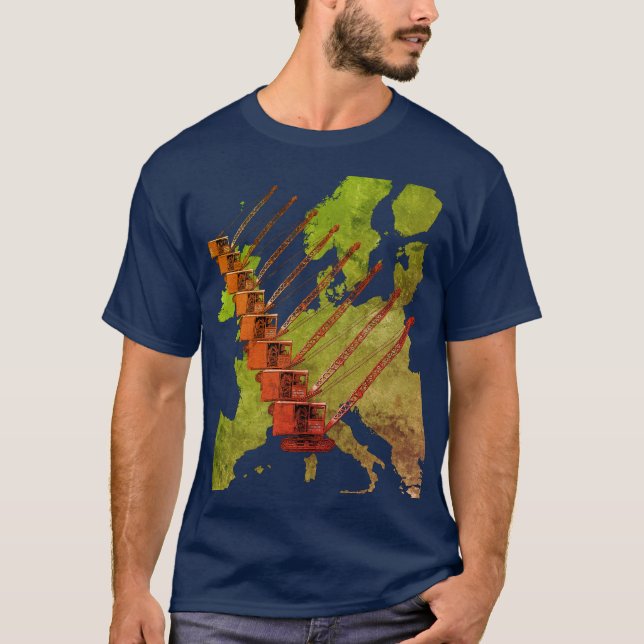 T-shirt Carte de la grue Crawler de l'Europe Opérateur (Devant)