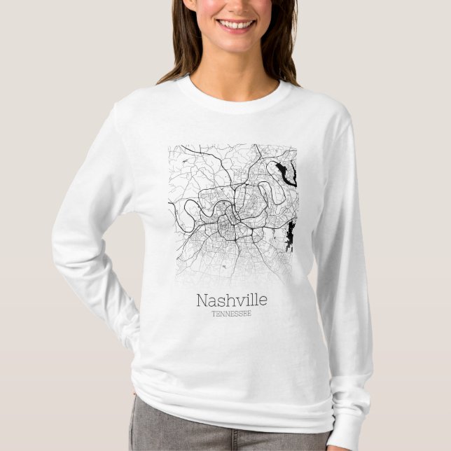 T-shirt Carte de la ville de Nashville (Devant)