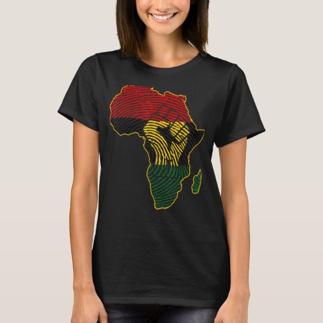 T-shirt Carte de l'Afrique Drapeau africain Empreinte noir (Devant)