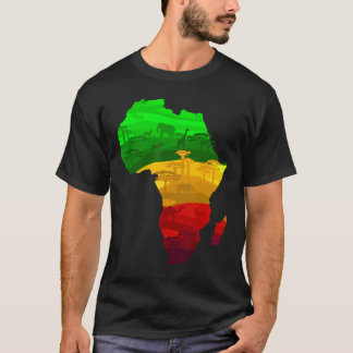 T-shirt Carte de l'Afrique Vert Jaune Rouge Fière Africain