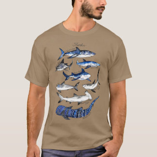 T-shirt Carte de l'aquarelle des requins