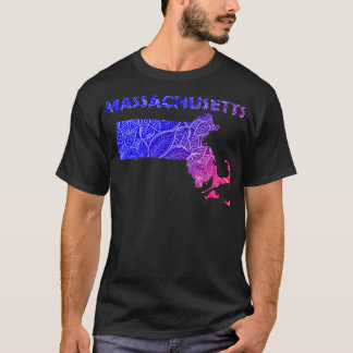 T-shirt Carte de l'art mandala coloré du Massachusetts ave