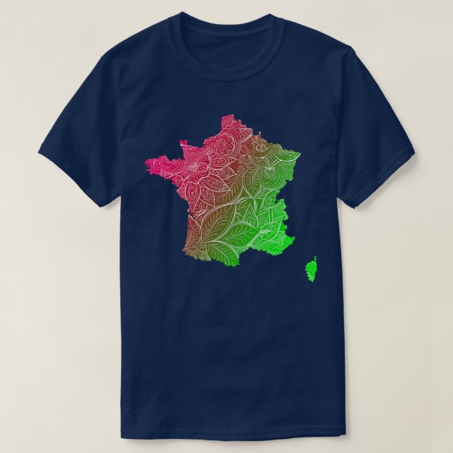 T-shirt Carte de l'art mandala coloré France avec texte en (Design devant)