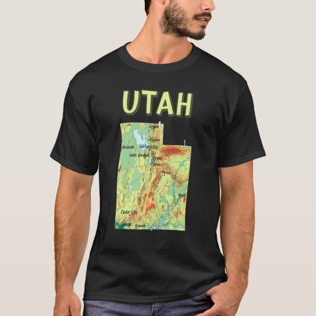 T-shirt Carte De L'Élévation De L'État De L'Utah Grandes V (Devant)