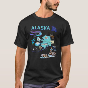 T-shirt Carte de l'état de l'Alaska Symboles de repère Gra