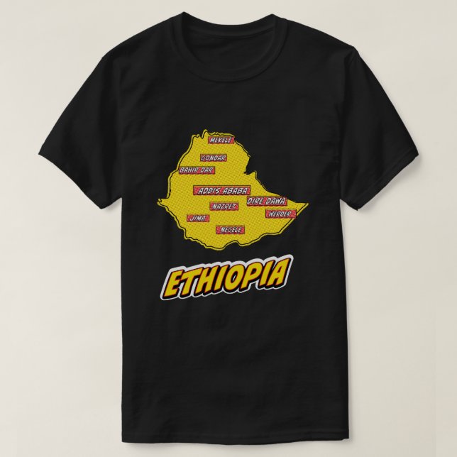 T-shirt Carte de l'Éthiopie illustrée par Pop Art (Design devant)