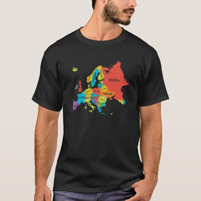 T-shirt Carte de l'Europe avec les noms de pays Géographie (Devant)