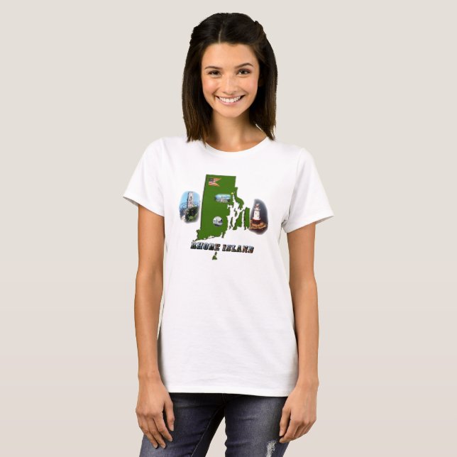 T-shirt Carte de l'île de Rhode, photos et texte Femmes (Devant entier)
