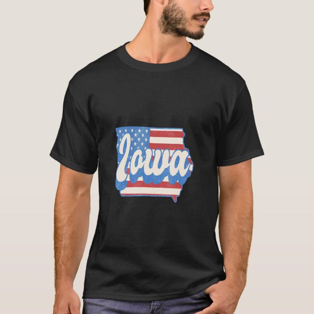 T-shirt Carte de l'Iowa Drapeau américain 4 juillet Fierté (Devant)