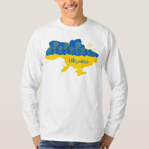 T-shirt Carte de l'Ukraine avec tournesol et drapeau ukrai