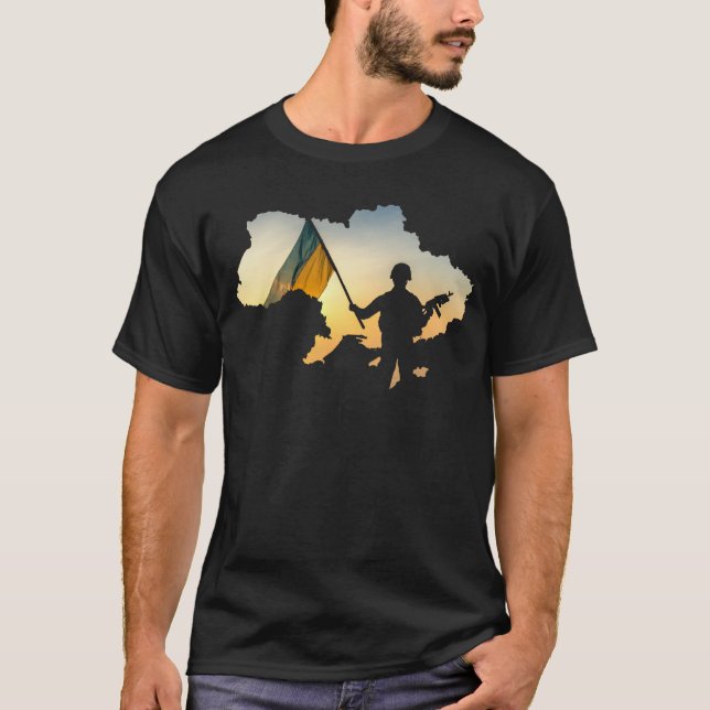 T-shirt Carte de l'Ukraine avec un soldat ukrainien (Devant)