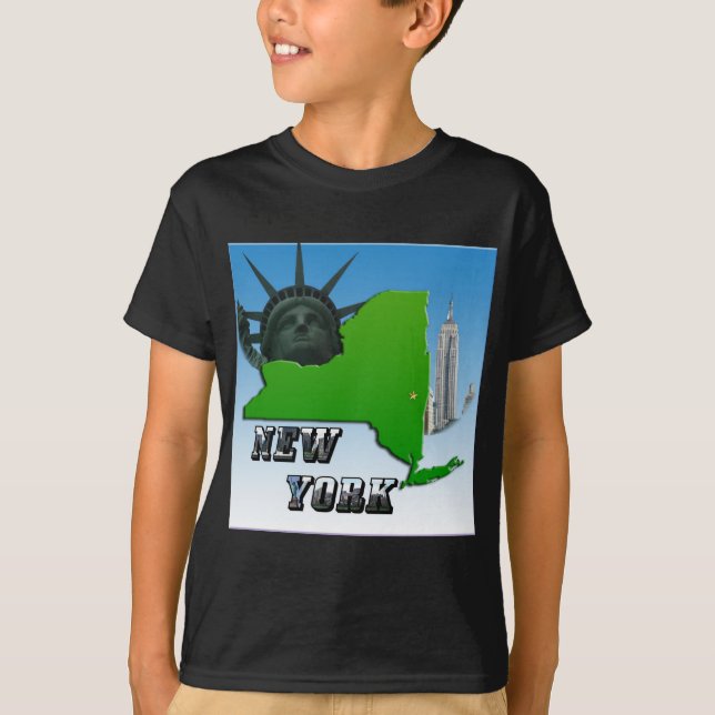 T-shirt Carte de New York, Statue de la Liberté, Monument (Devant)