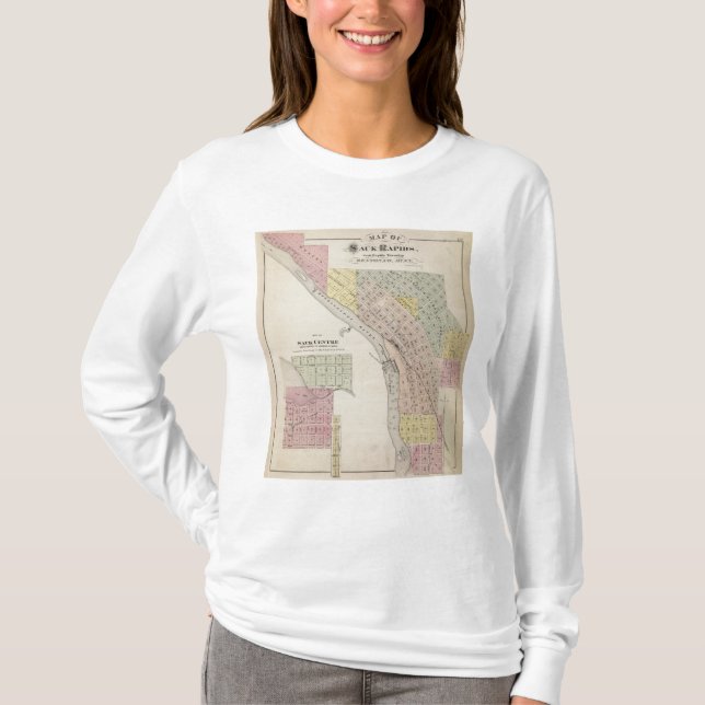 T-shirt Carte de rapide de Sauk, carte de centre de Sauk, (Devant)
