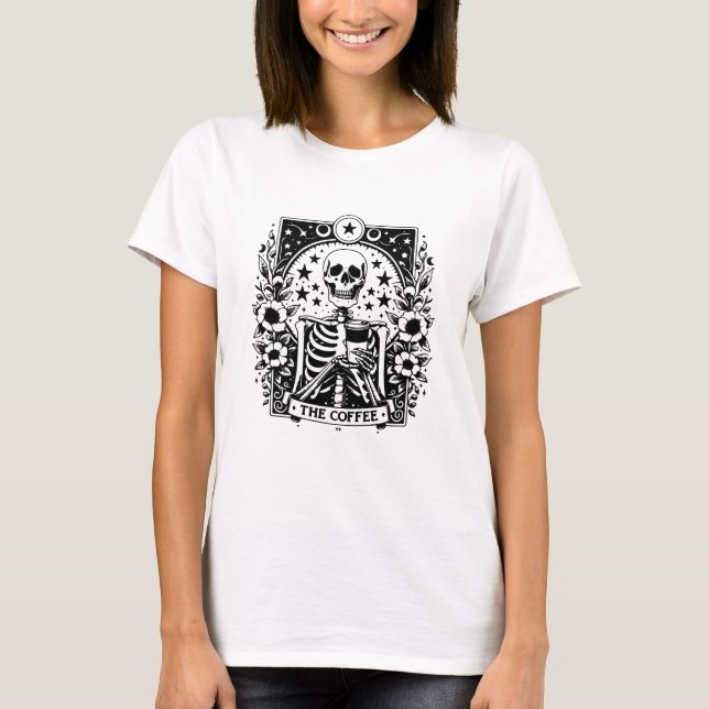 T-shirt Carte de tarot squelette monochrome "Le café" | (Devant)