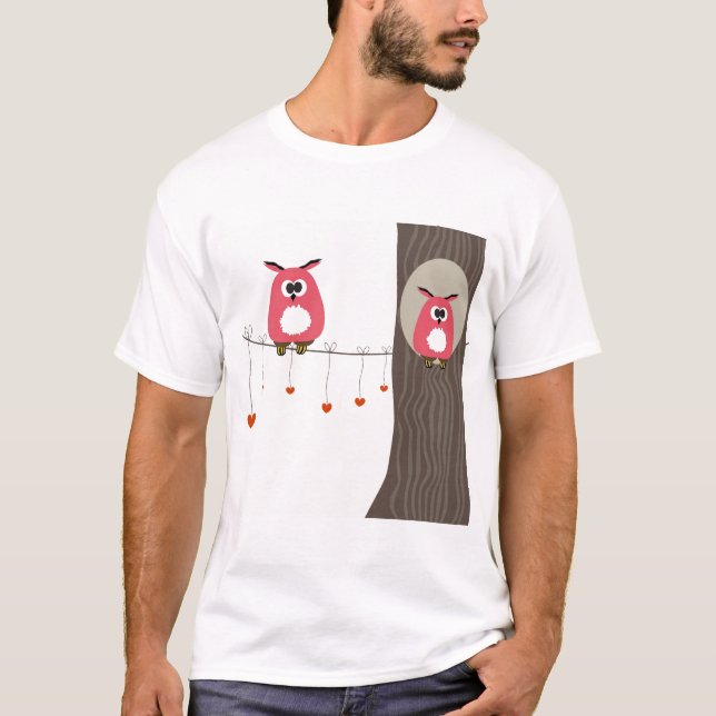 T-shirt Carte de Valentine avec des couples de hiboux (Devant)