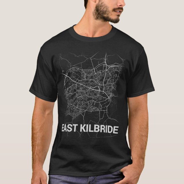 T-shirt Carte de ville d'East-Kilbride (GROS CARACTÈRES) (Devant)