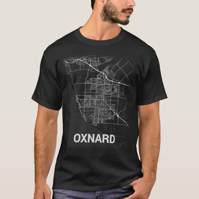 T-shirt Carte de ville d'Oxnard (GROS CARACTÈRES) (Devant)