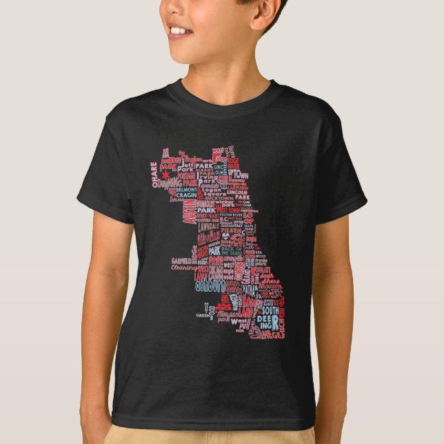 T-shirt Carte de voisinage de Chicago (Devant)