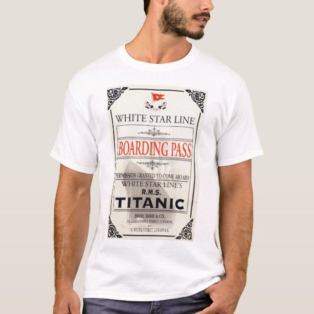 T-shirt Carte d'embarquement RMS Titanic White Star (Devant)