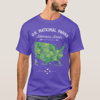 T-shirt Carte des 63 parcs nationaux Parc américain Rétro