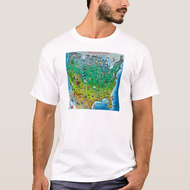 T-shirt Carte des caricatures des USA (Devant)